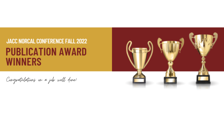 Trophies with the words JACC SoCal Fall 2022 On-The-Spot Award Winners: Congratulations on a job well done!