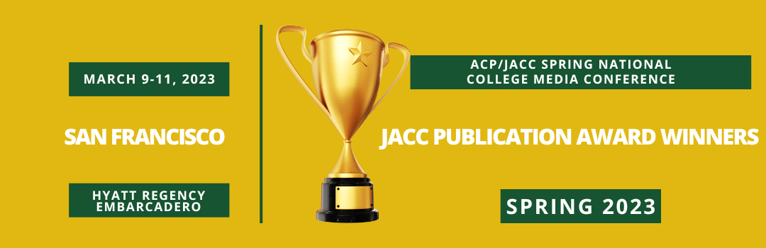 Banner that reads JACC Publication Awards Spring 2023 with trophy