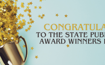Photo of trophy cup and the words "congratulations to the state publication award winners"