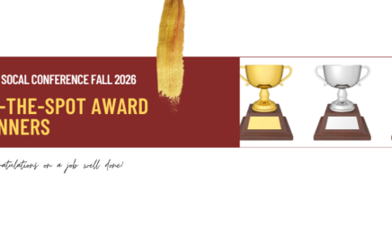 Three trophies with the words JACC SoCal Fall 2026 On-the-Spot Awards