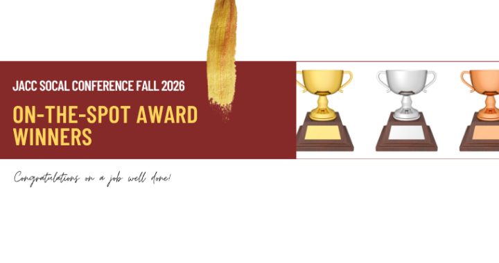 Three trophies with the words JACC SoCal Fall 2026 On-the-Spot Awards
