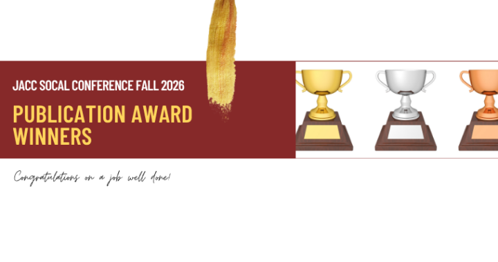 Three Trophies with the words JACC-SoCal-Fall-2026-Publication-Award-Winners